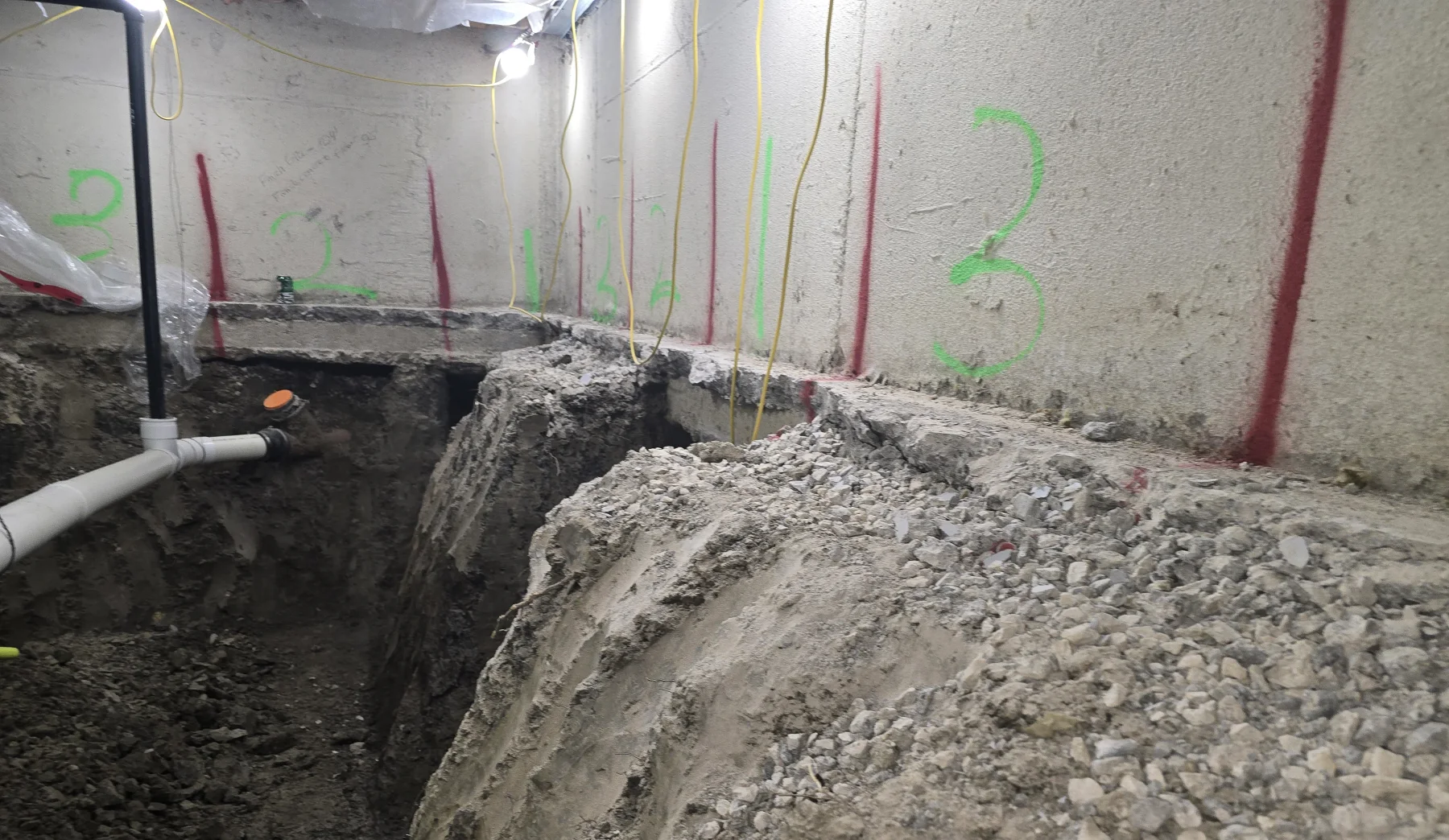 Numbered underpinning stages below an existing foundation wall